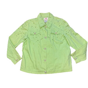 Vtg Quacker Factory Denim Jacket Size:XL Pearl Beaded PearlButtons Pockets WM